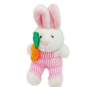 Vintage Easter Pets White Plush Bunny Rabbit Pink White Striped Overalls